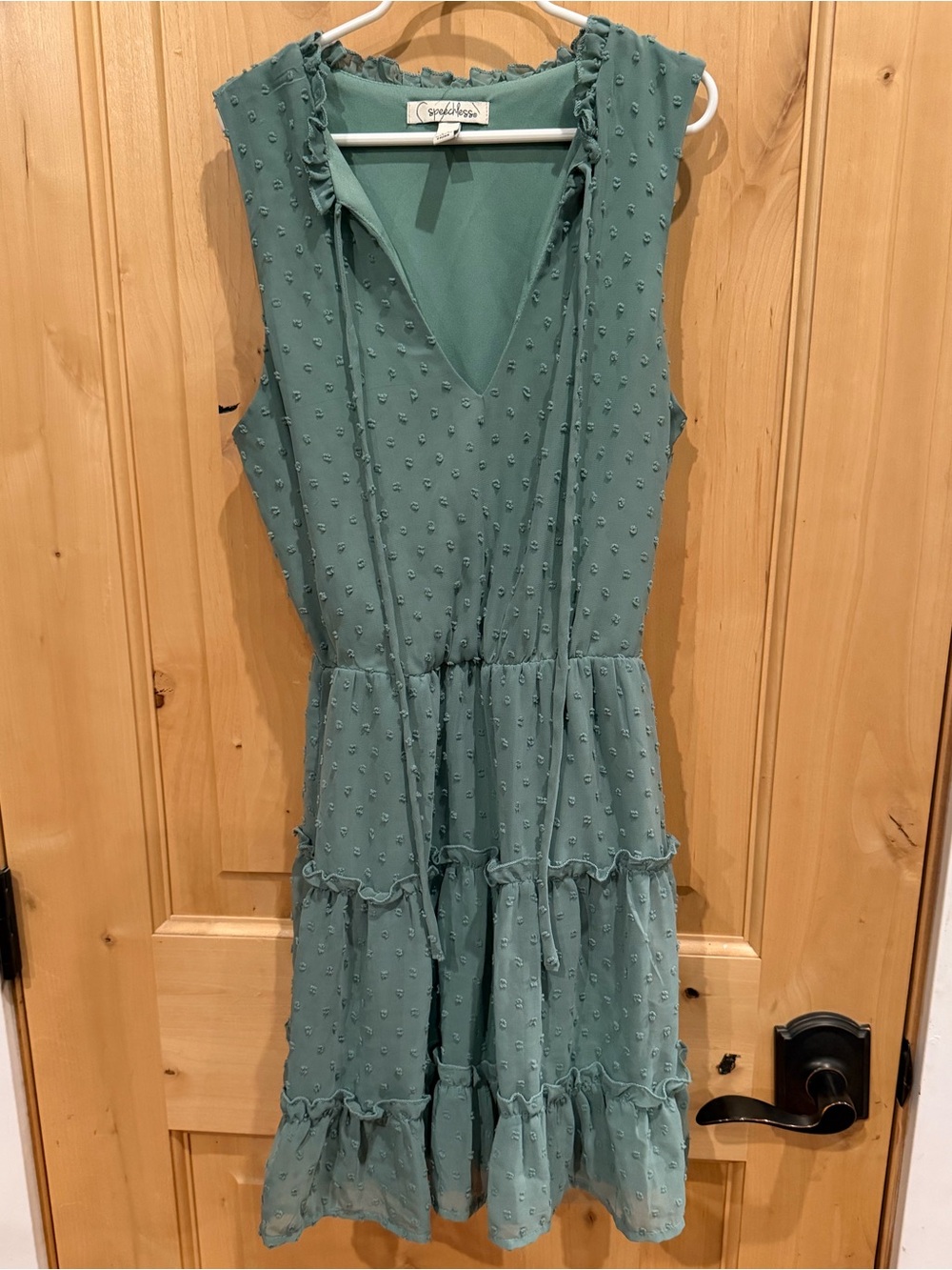 Speechless Sage Green Sleeveless Tiered Textured Dress.